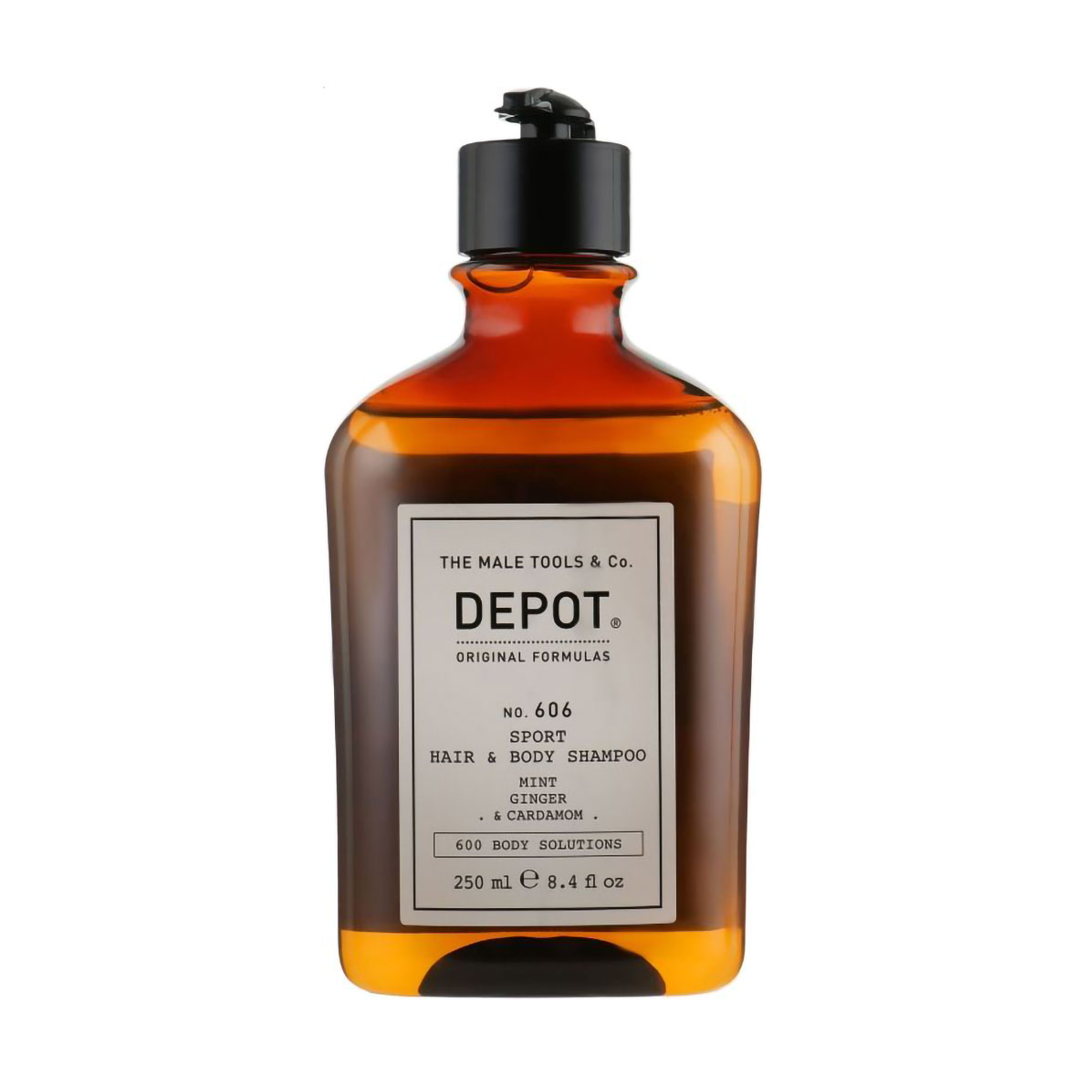 Чоловічий освіжальний шампунь для волосся та тіла Depot Body Solutions 606 Sport Hair &amp; Body Shampoo з ароматом м'яти, імбиру та кардамону, 250 мл